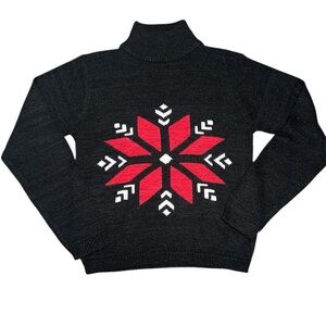Spin vintage Black Turtleneck Sweater with Red Snowflake women’s L